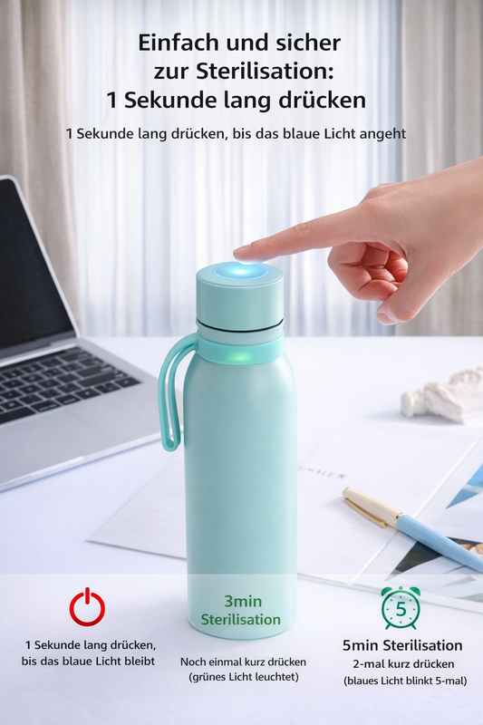 Selbstdesinfizierende Trinkflasche aus Edelstahl | UV-Desinfektion