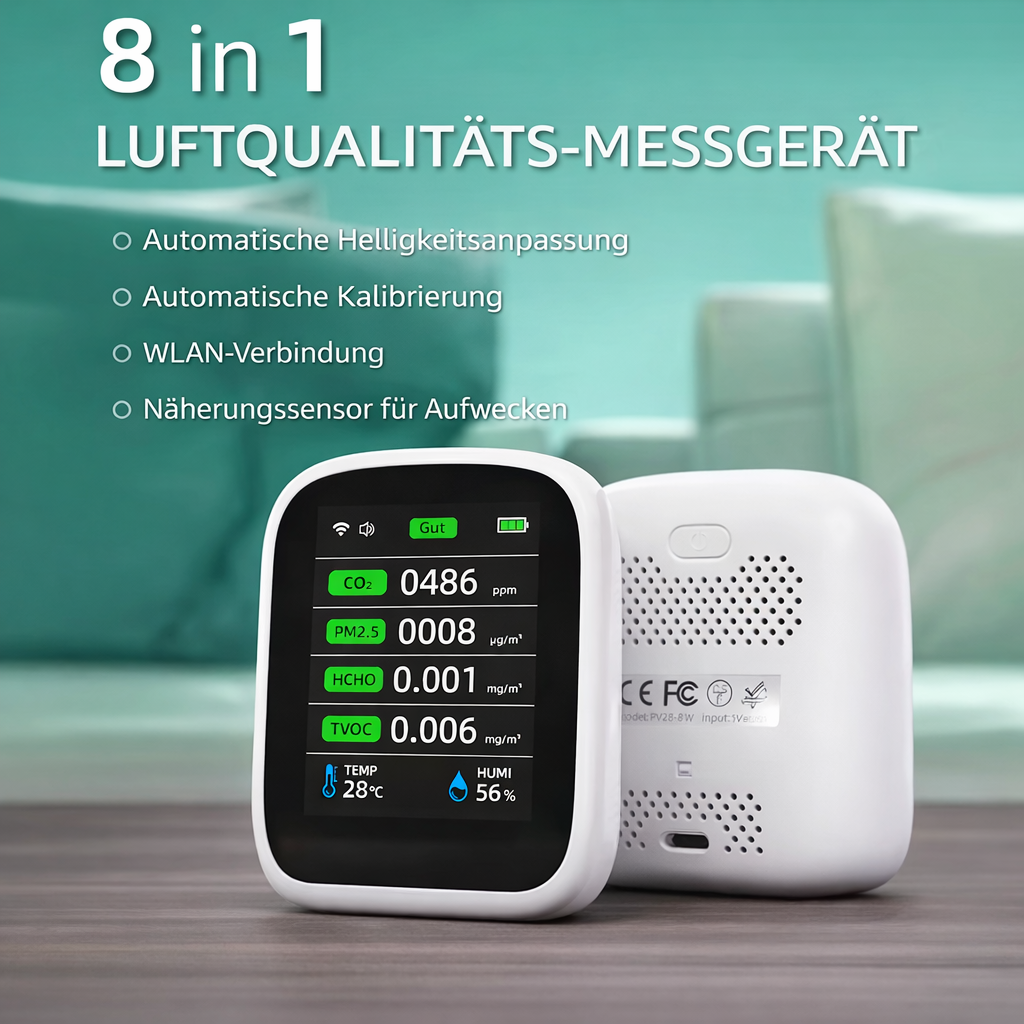 8-in-1 Luftqualitäts-Messgerät für ein gesünderes Raumklima | Luftqualität verbessern